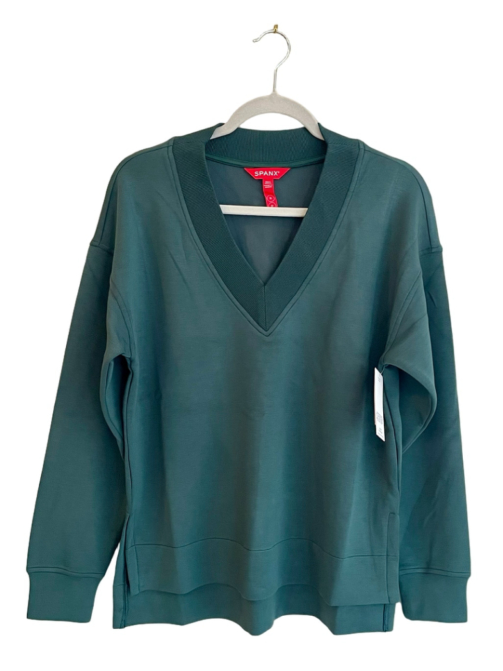 SPANX AirEssentials V-Neck Tunic Pullover Women Small Meridian Green NWT